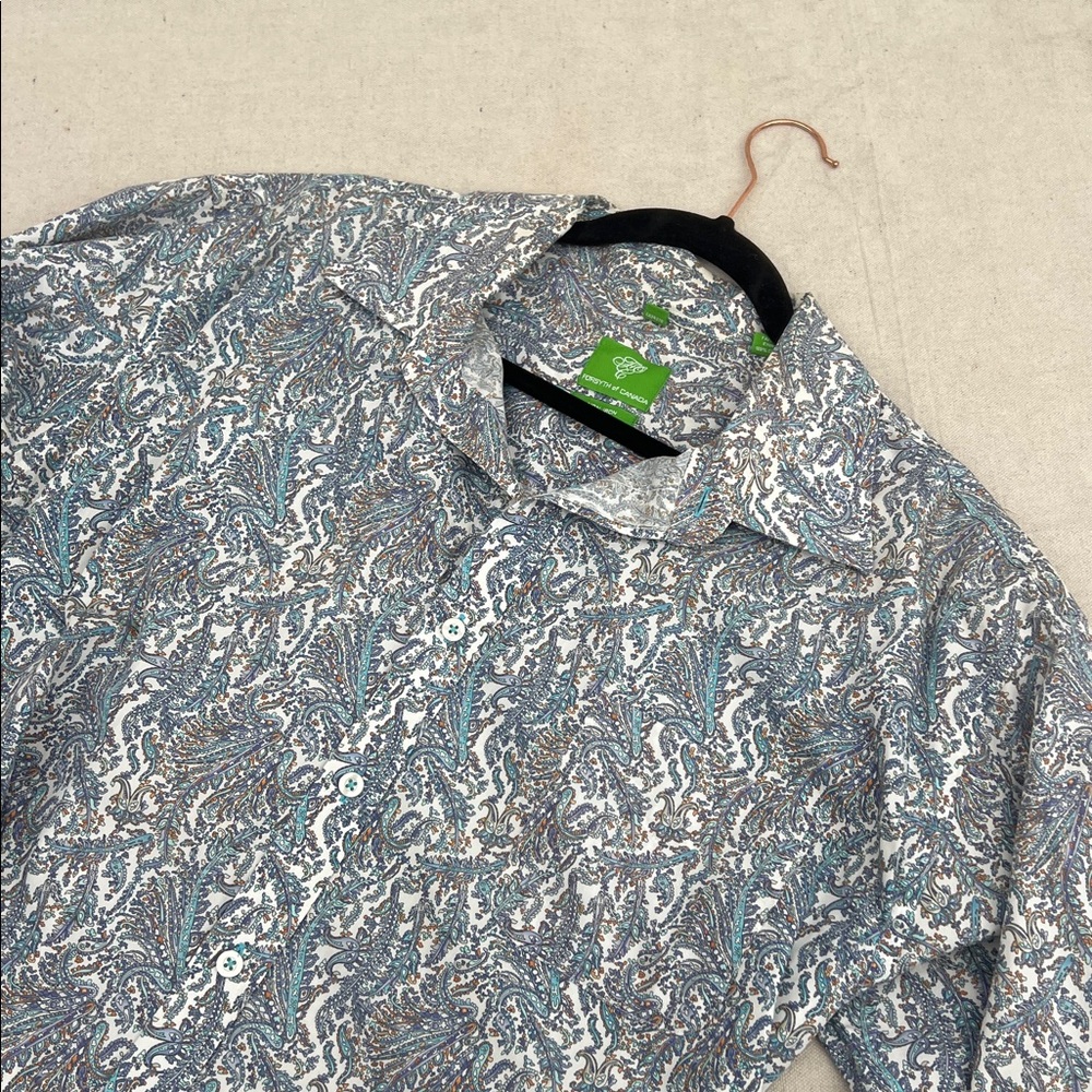 Paisley Button-Up Shirt in Light Blue & White